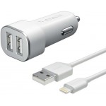 Автомобильное зарядное устройство Deppa для Apple 2 USB 2.4А + кабель Lightning MFI White (11291)