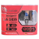 Лампа автомобильная галогенная Clearlight H1 12V-55W Night Laser Vision + 200%, 2 шт (MLH1NLV200)