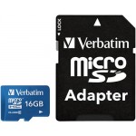 Карта памяти Verbatim microSDHC 16GB Class 10 + SD адаптер (44043)