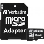 Карта памяти Verbatim microSDHC 16GB + SD адаптер (43968)