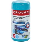 Чистящие салфетки Brauberg для экранов и пластика, с антибактериальным компонентом, 100 шт (513476)